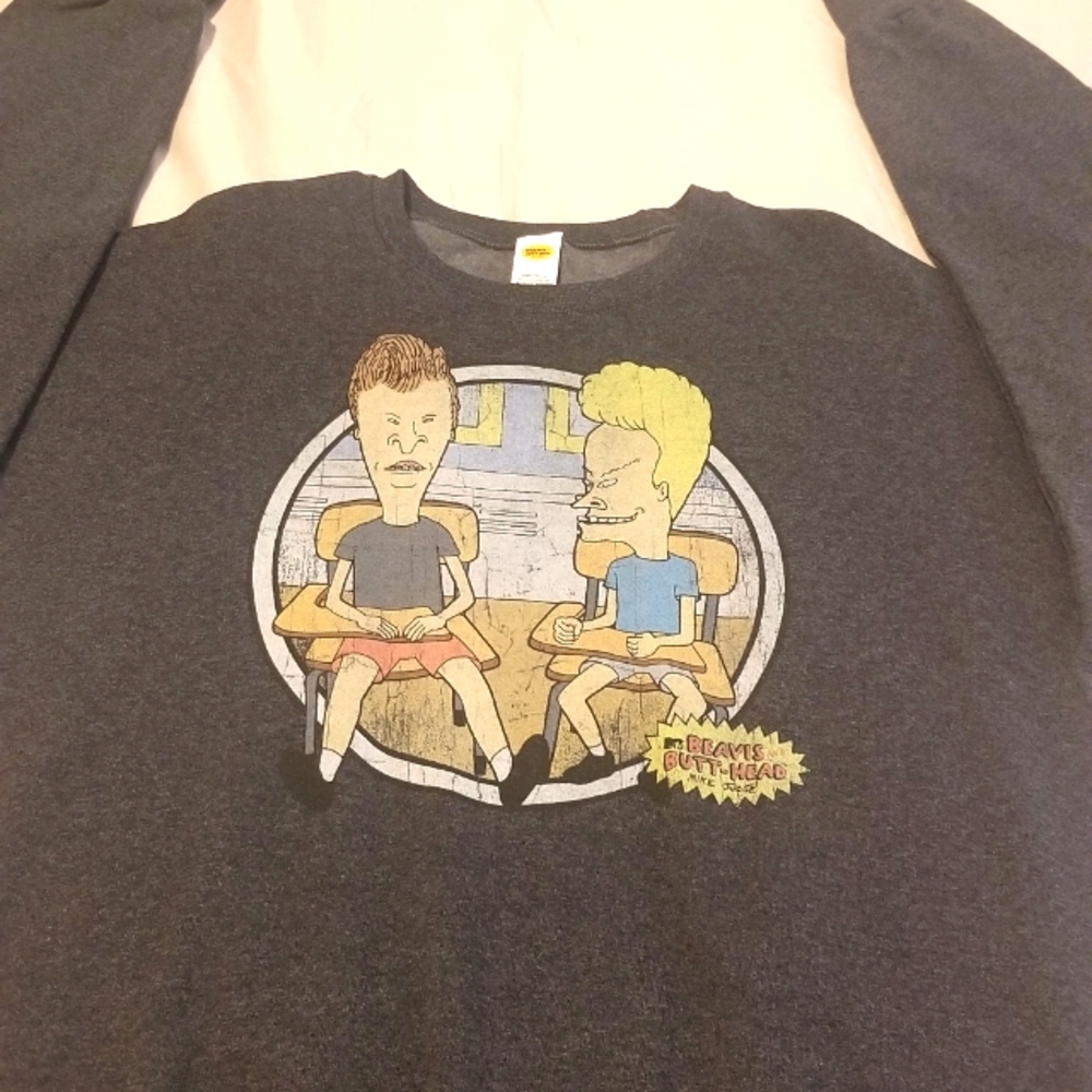 Men's Beavis and Butt-Head Crew Neck Sweatshirt Charcoal "New" w/o Tags